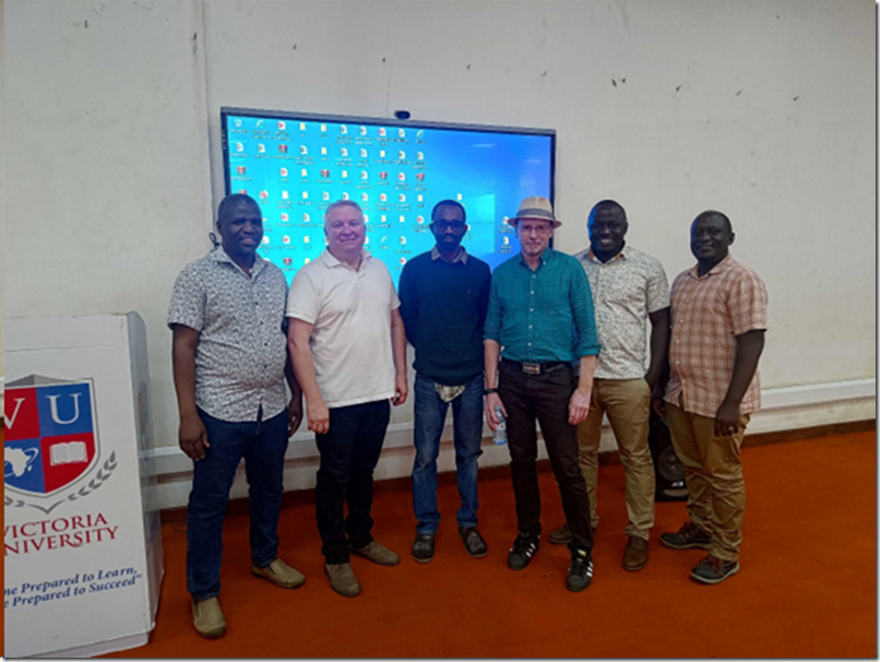 Dr. David Kakeeto – Dean FST; Lars Olofsson - MDriven CEO; Martin Turyagenda - MDriven Community Outreach Officer; Hans Karlsen - MDriven CTO; Mr. Alex Bazigu – Lecturer; Herbert Byamukama - MDriven Project Lead, Kampala